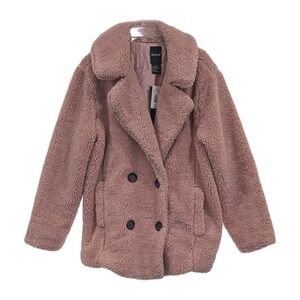 ME JANE Teddy Peacoat Size Medium Blush Pink Lined Pockets Retro Cozy‎ Chic